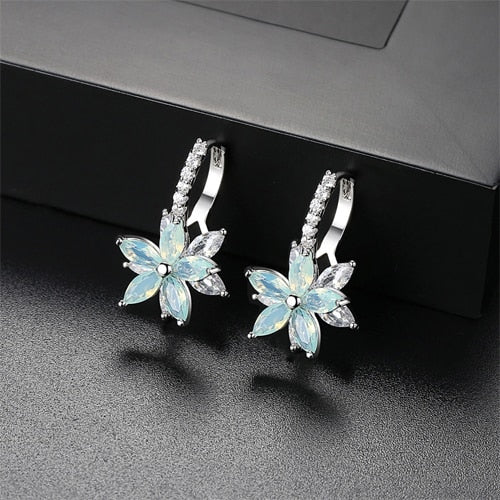 Cubic Zirconia Fancy Crystal Flower Stud Earrings for Women Girls Jewellery Valentine Day Gift