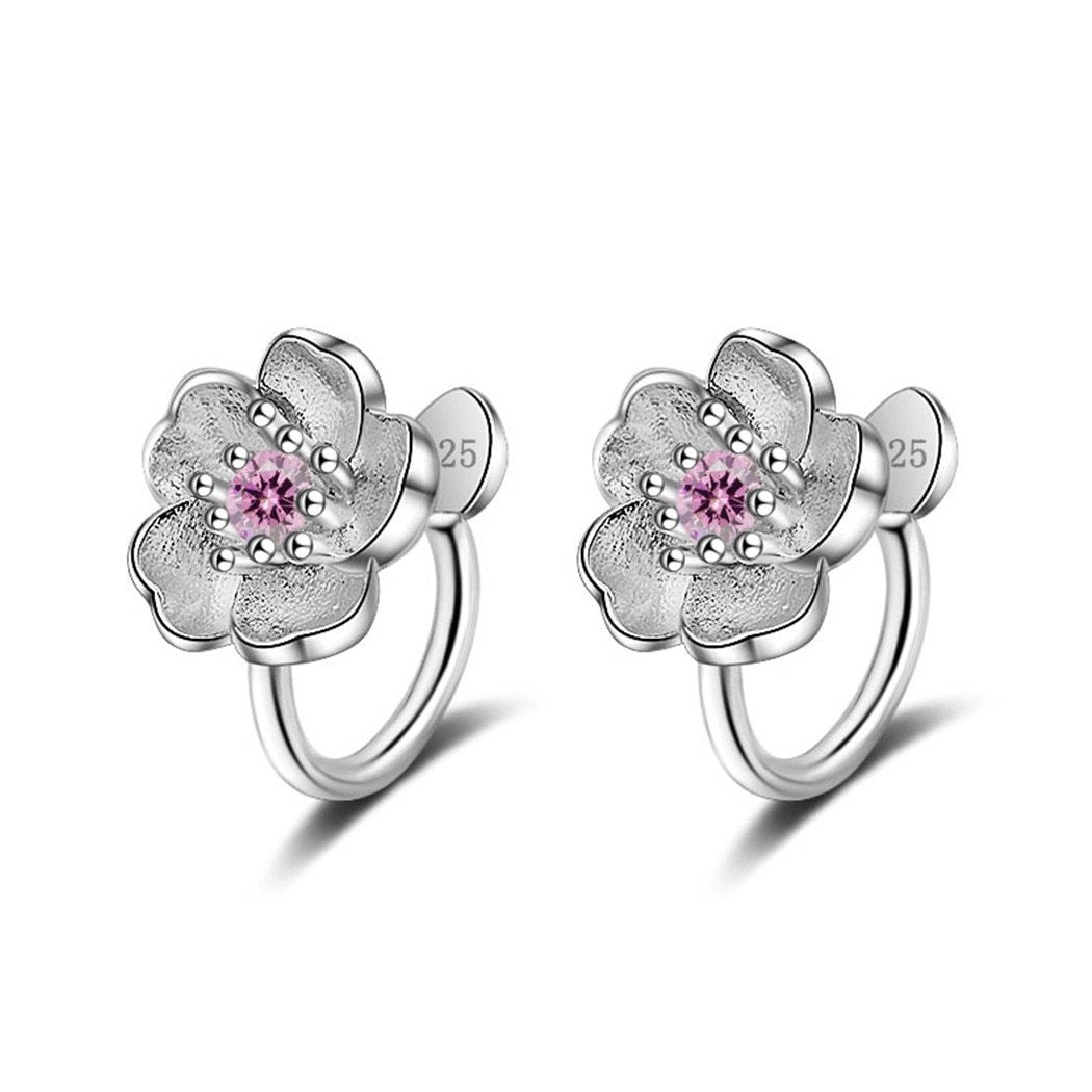 Todorova Korea Style Crystal Cherry Blossom Flower Clip on Earrings